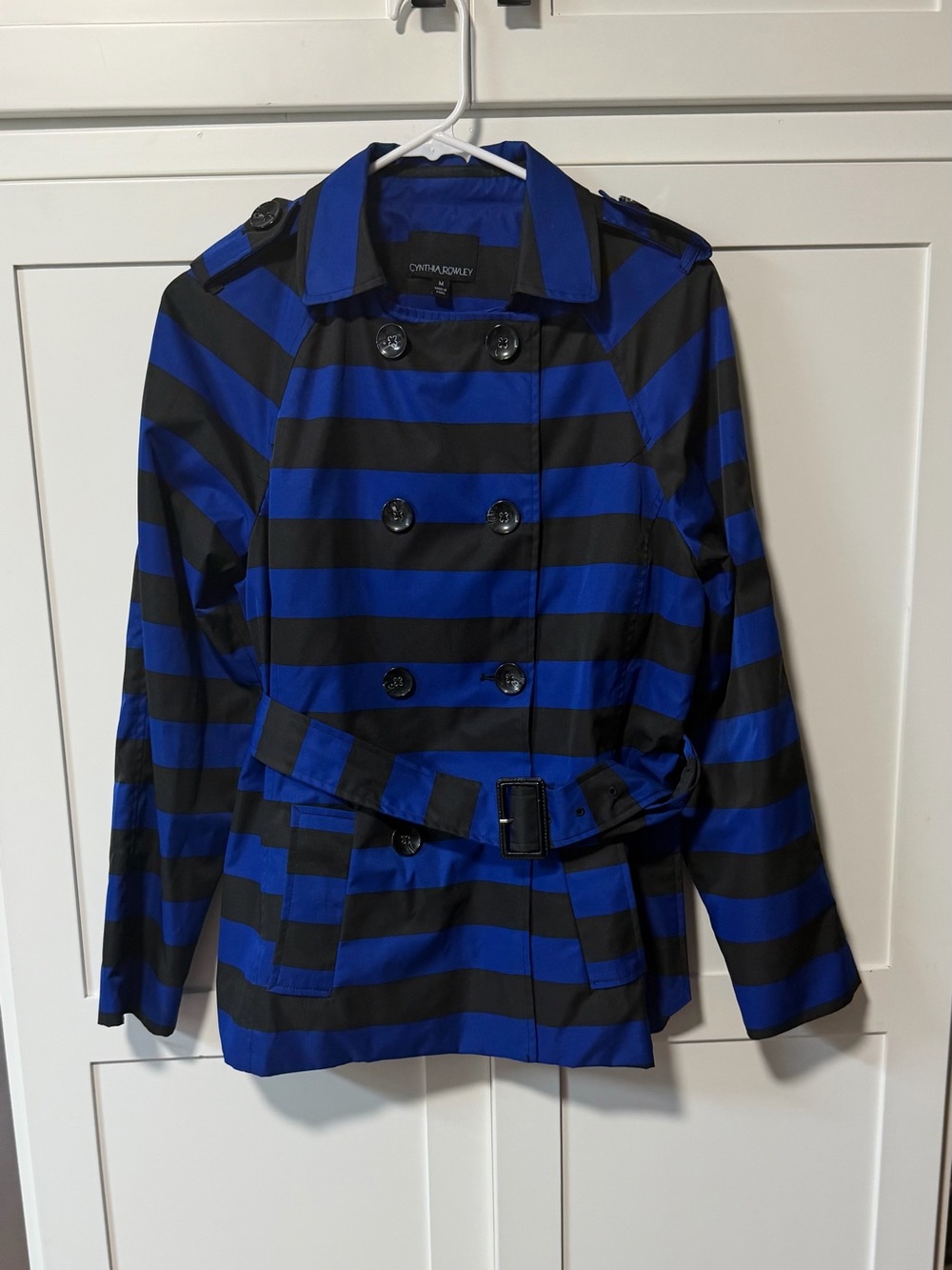 Cynthia Rowley Black & Blue Striped Trench Jacket